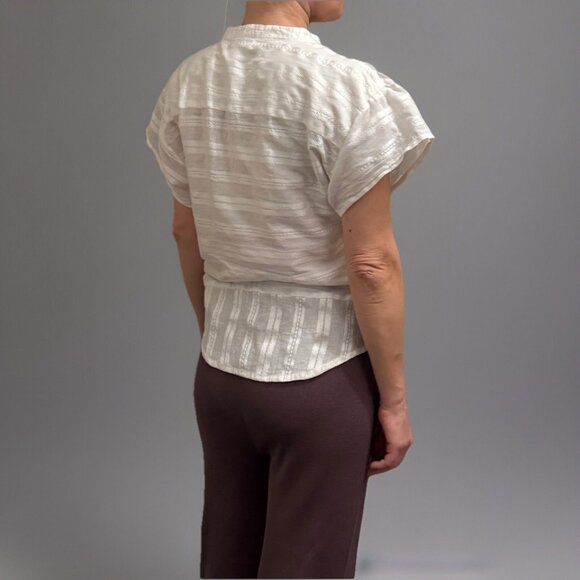 Karen By Simonsen White Cotton Blouse, Size XS, V-Neck, Short Sleeve, Lightweigh - Picture 3 of 9